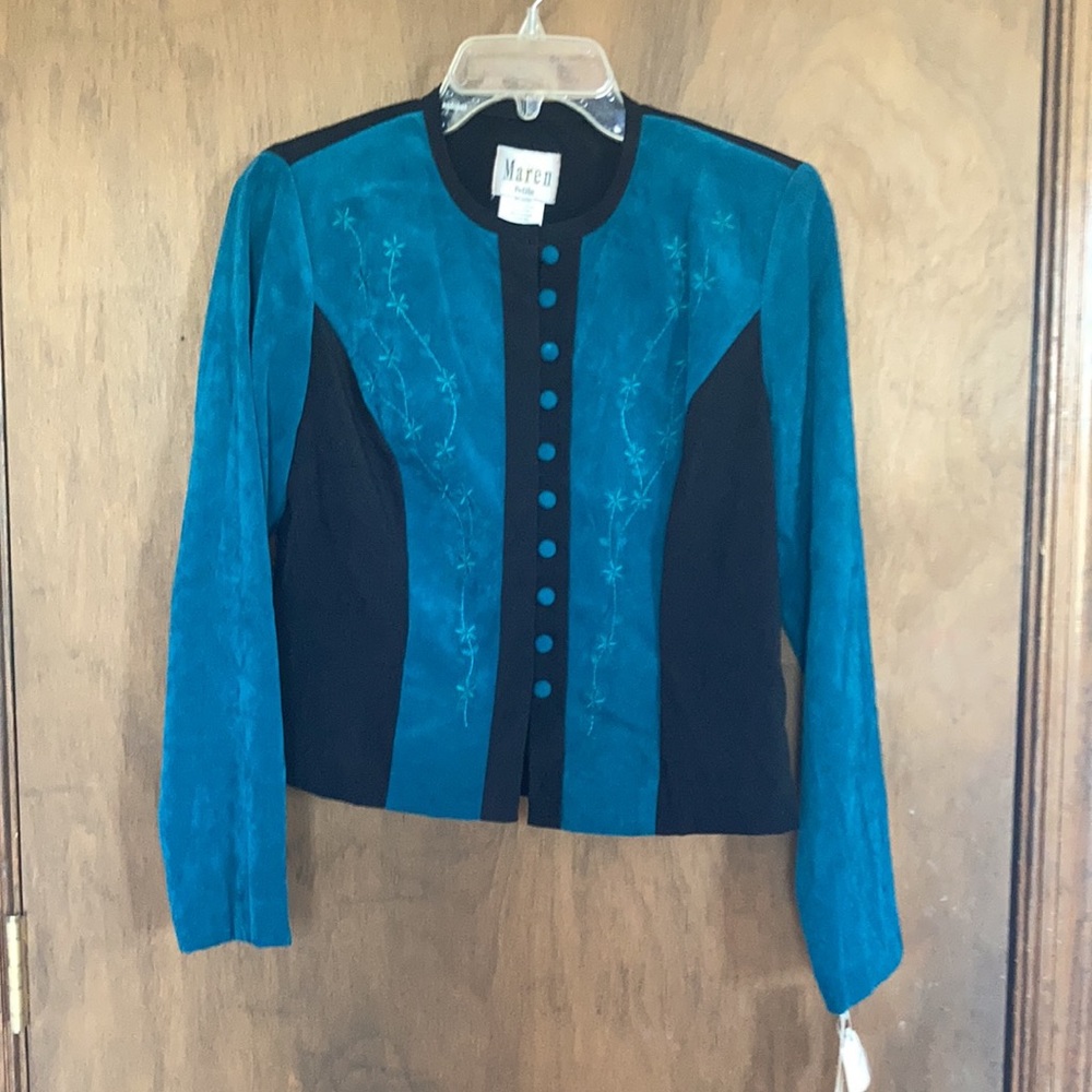 VINTAGE career jacket w shoulder pads 90s color block w floral details